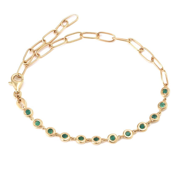 14 KT Precious Stones and Paperclip link adjustable bracelet