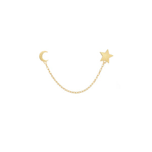 14 KT Gold Star and Moon chain Connector Earrings