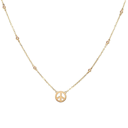 14 KT Diamond bezels with peace sign necklace