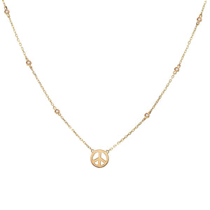 14 KT Diamond bezels with peace sign necklace