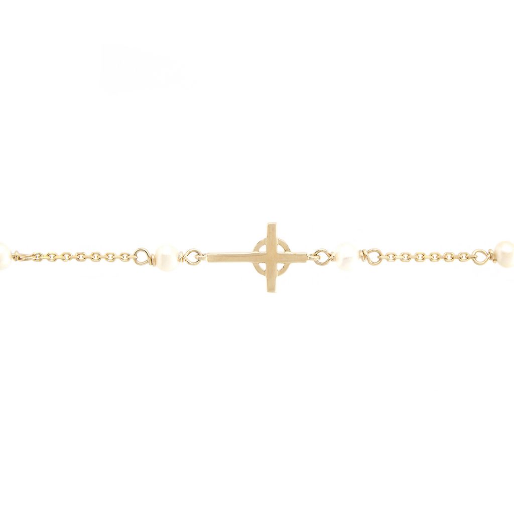14KT Pearl Rosary and open cross bracelet