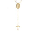 Detail of rosary virgin mary medal and cross dangle