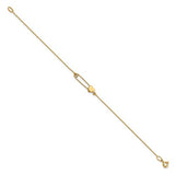14 KT Safety Pin Bracelet with Heart  Length 7 inches. Spring ring clasp.