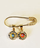 14 KT Safety pin with turkish lucky eyes