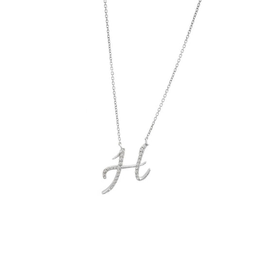 14 KT Script Diamond H Initial Necklace
