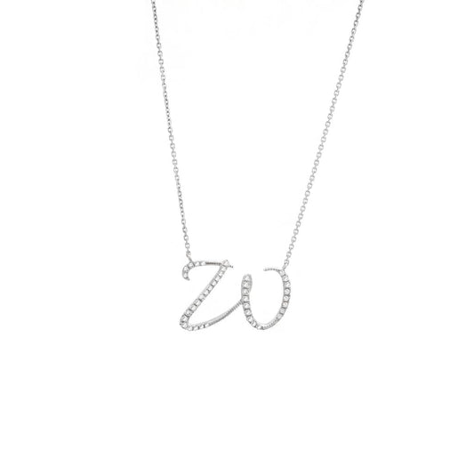 14 KT Script Diamond W Initial Necklace