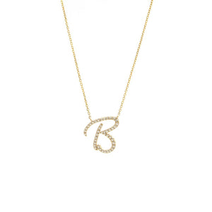 14 KT Script Diamond Letter Necklace A-Z .15 ct genuine diamonds average length 16 adjusts up to 18 inches.  Letter height average 18mm.  Gift boxed. made in Hong Kong. In stock now. 