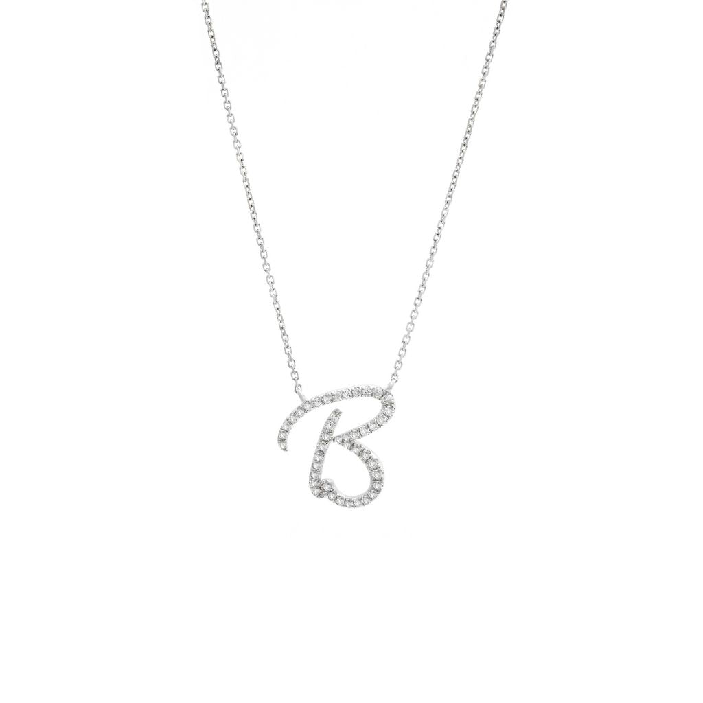 14 KT Script Diamond B Letters Necklace