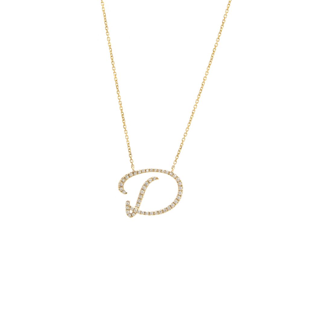 14 KT Script Diamond D Initial Necklace