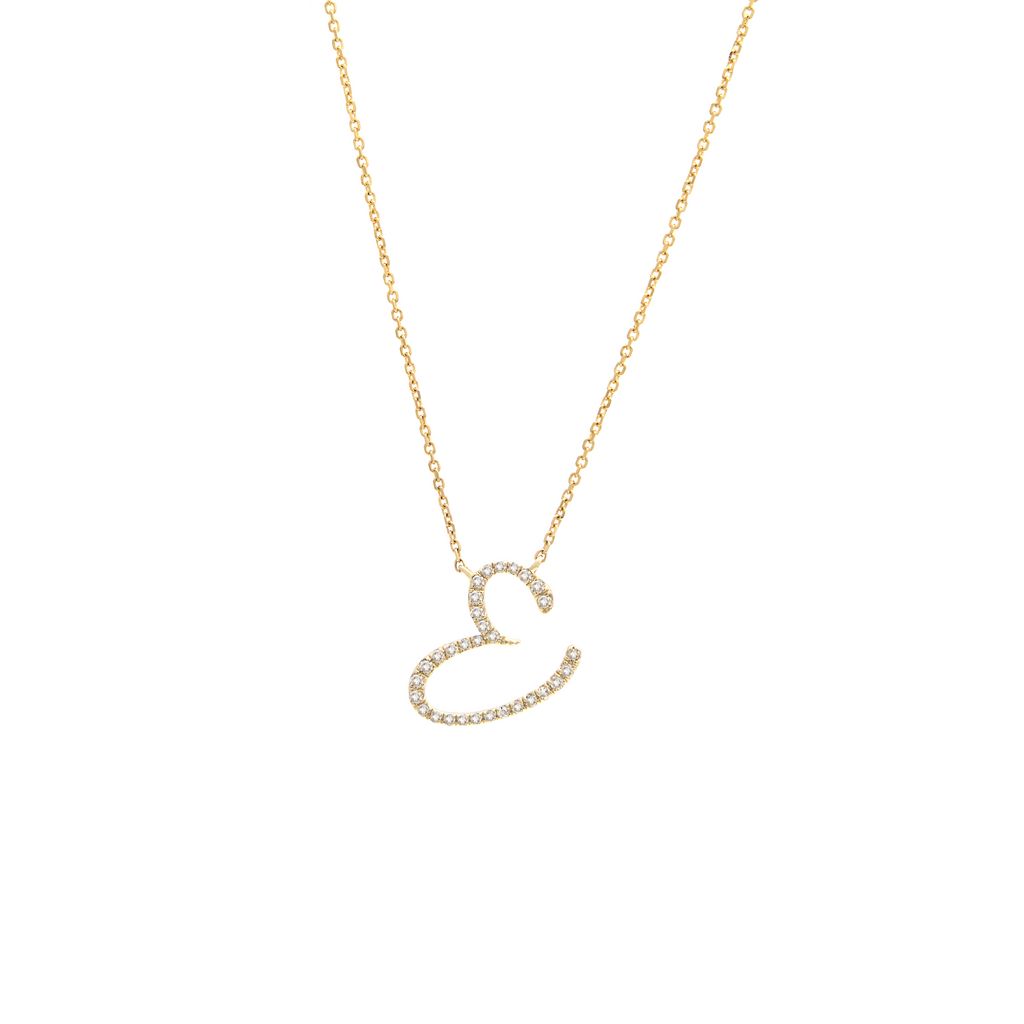 14 KT Script Diamond E Initial Necklace