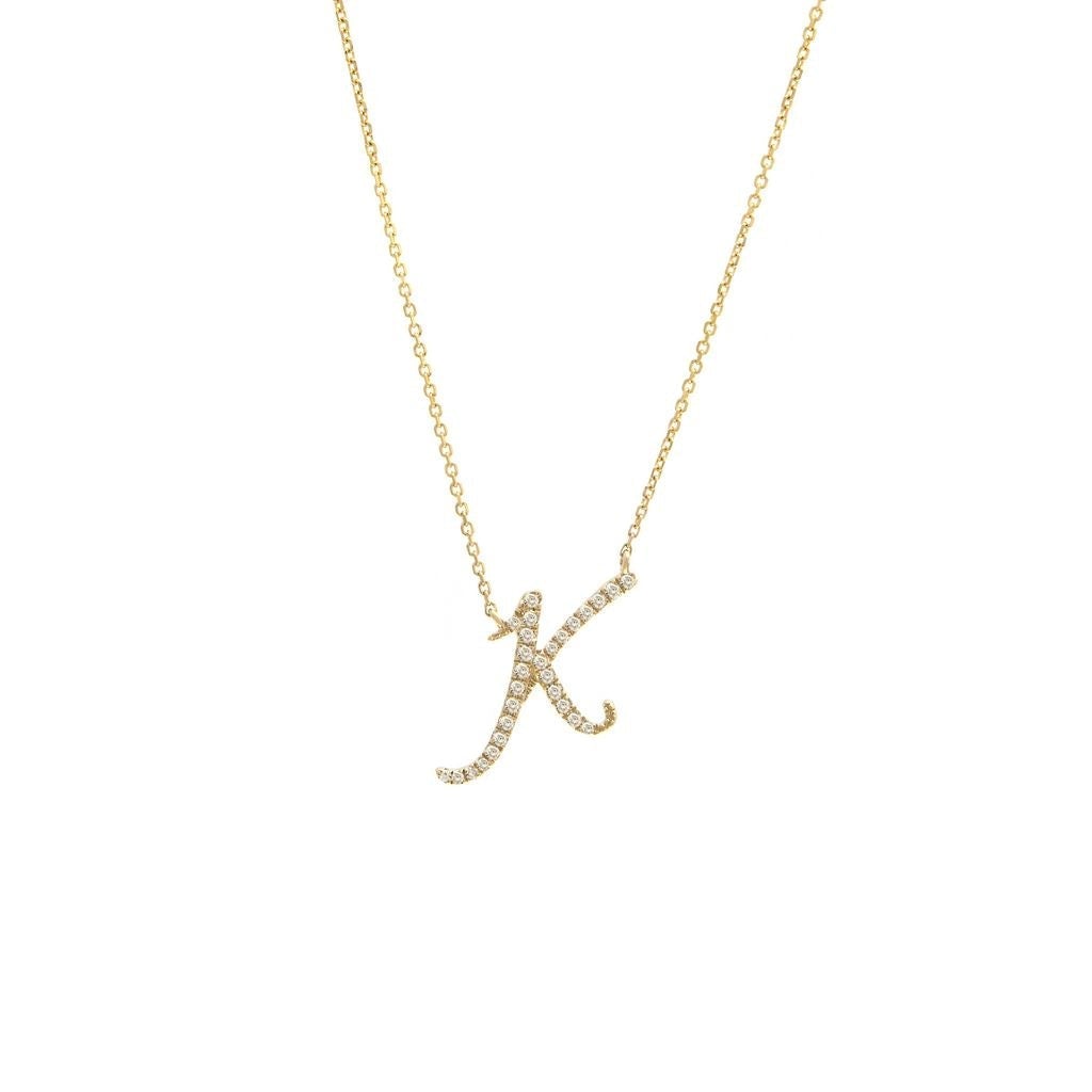 14 KT Script Diamond J Initial Necklace