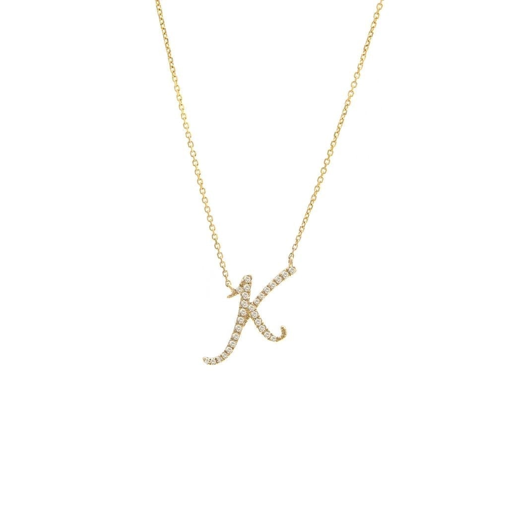 14 KT Script Diamond K Initial Necklace