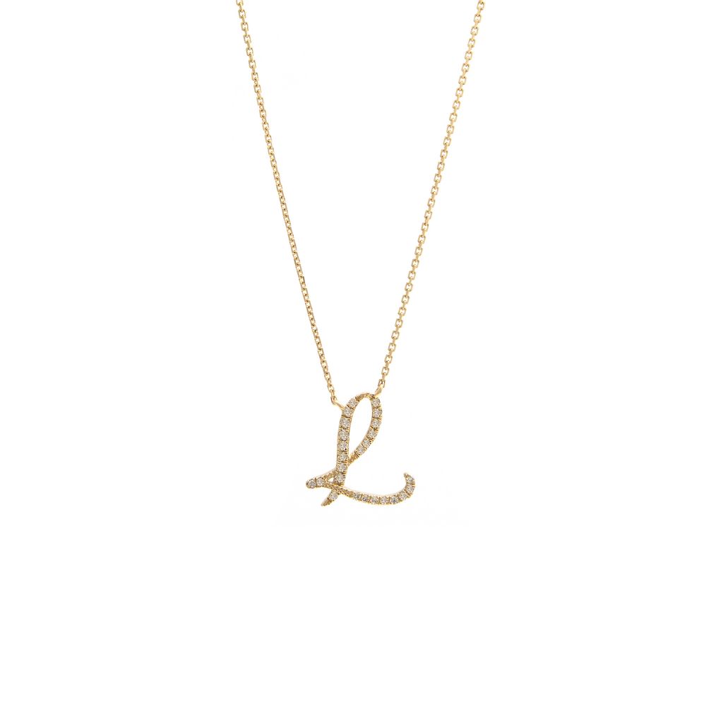 14 KT Script Diamond H Initial Necklace