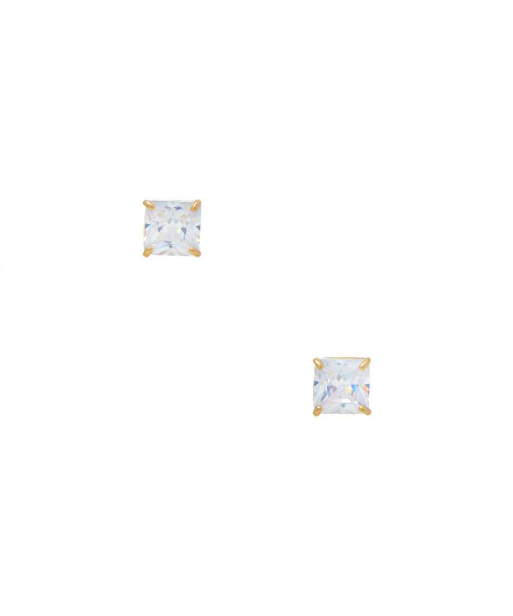 14KT Baby Four prong square cut CZ earrings