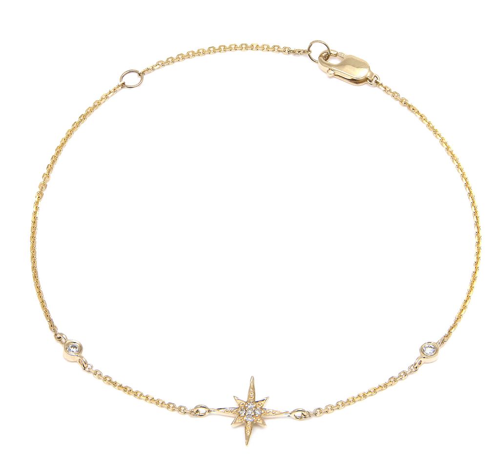14 KT Diamond north star bracelet with bezels