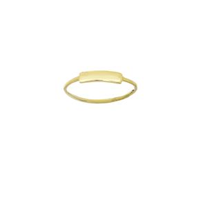 14 KT ID tag ring with engraveable bar shown in yellow availble in white or rose gold in sizes 6,7,and 8.