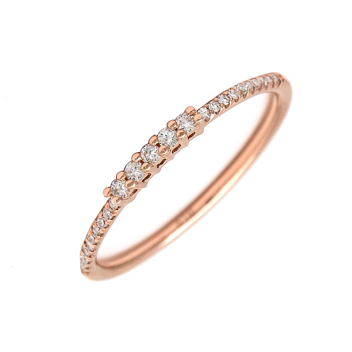 14 KT Thin band 5 center diamond stones ring