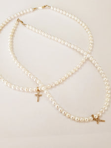 14 KT Diamond cross on pearls
