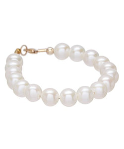 Baby+14KT+gold+pearl+bracelet+5 inches showing pearls and 14KT accent beads. Bracelets are finished with chain tag and lobster or similar clasp.