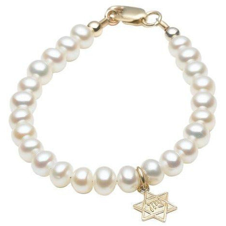 14 KT Baby Pearl Naming Star of David Bracelet (4.5 IN)
