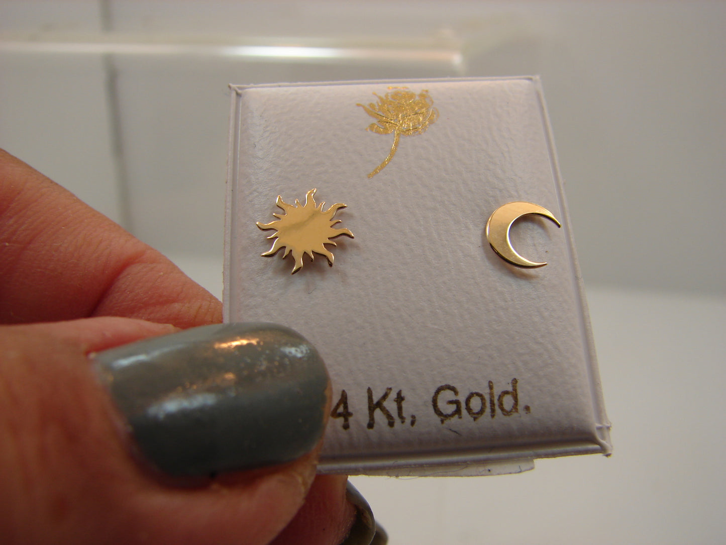 14 KT Moon and Sunburst Screw back earrings