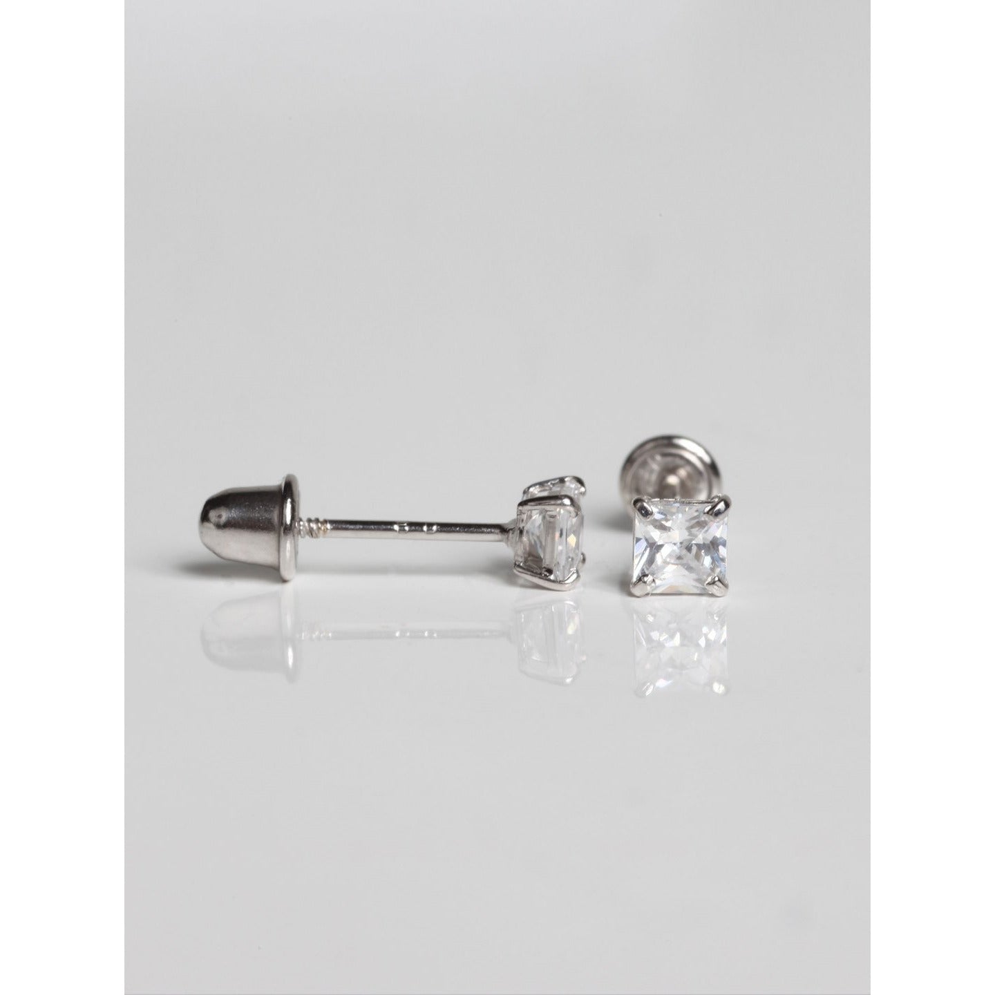 14KT Baby Four prong square cut CZ earrings