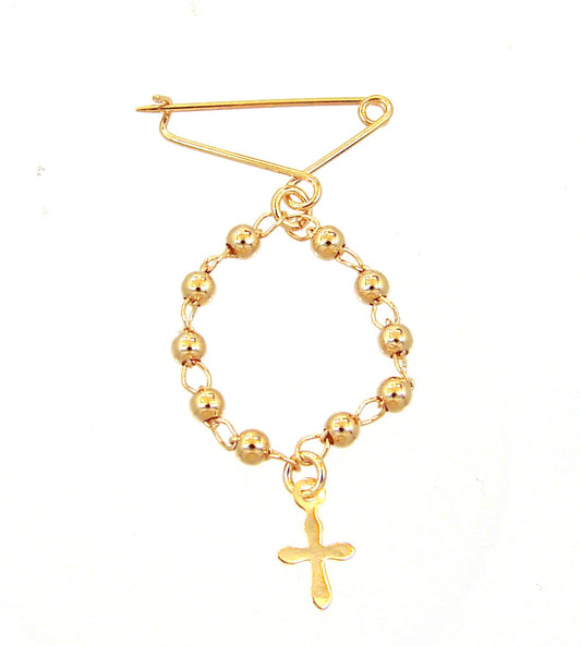 Gold filled rosary cross diaper pin