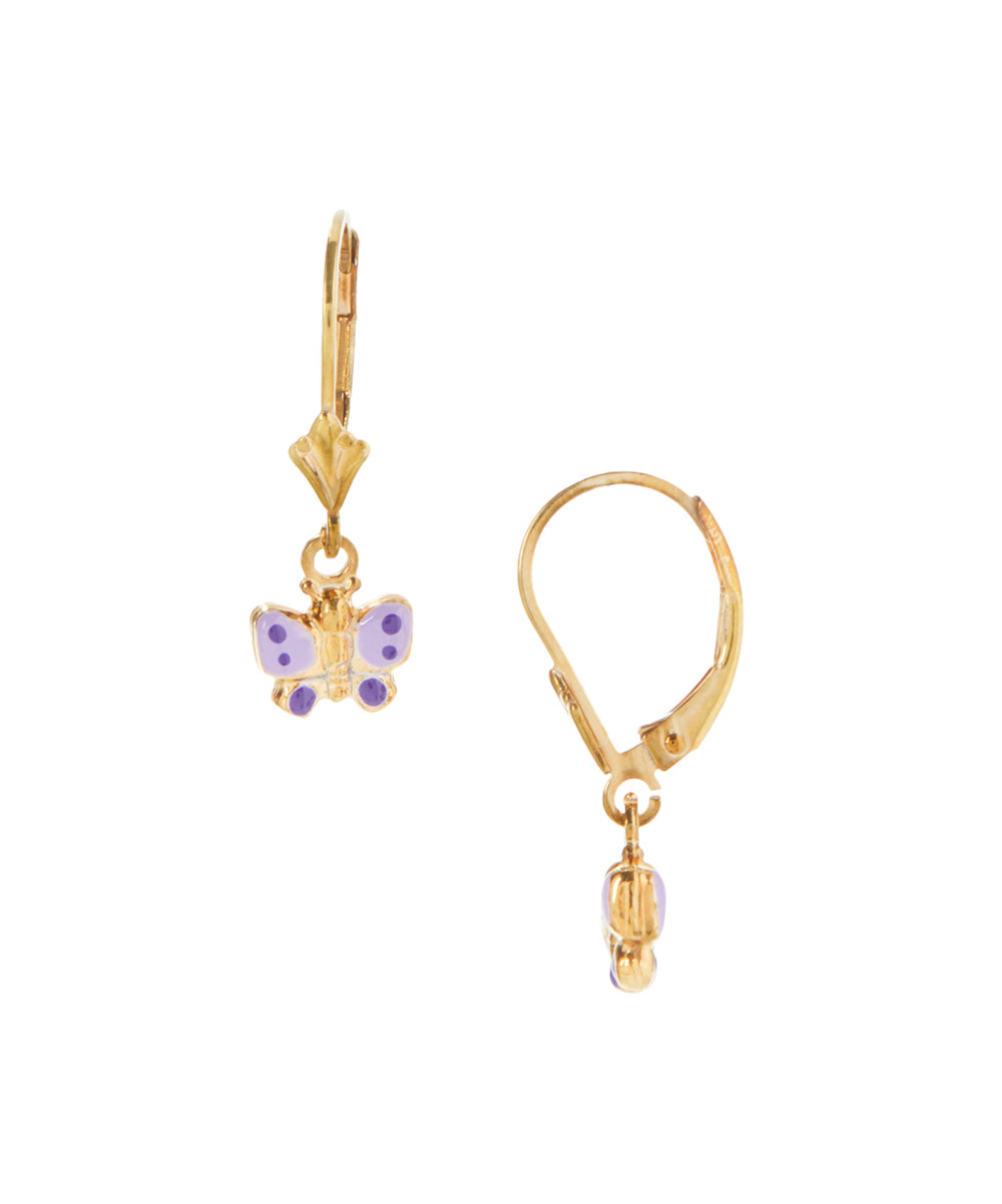 14 KT Gold Plated Children's butterfly dangle earrings pink