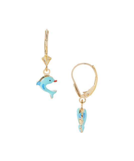 14 KT Gold Plated Silver Children's dolphin dangle earrings