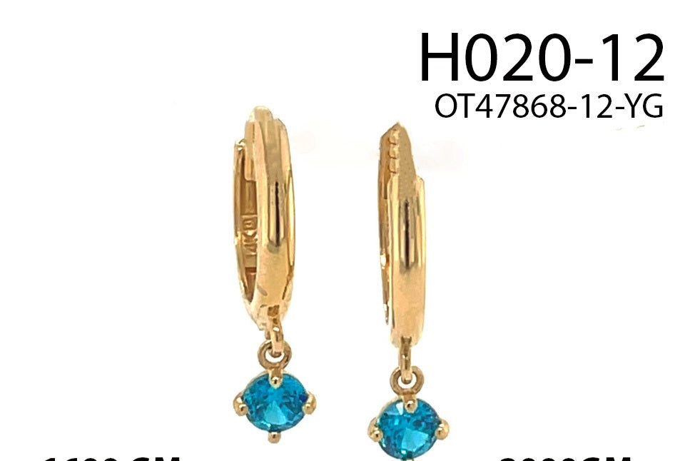 14 KT Huggie hoop with birthstone charm dangle