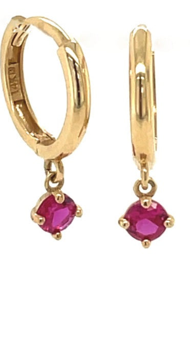 14 KT Huggie hoop with birthstone charm dangle