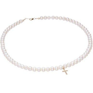 pearls with 14KT cross charm necklace for holy communion ceremony