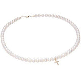 pearls with 14KT cross charm necklace for holy communion ceremony