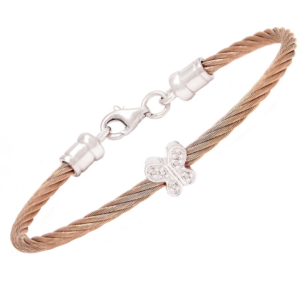 Stainless Infant Diamond Butterfly Bangle