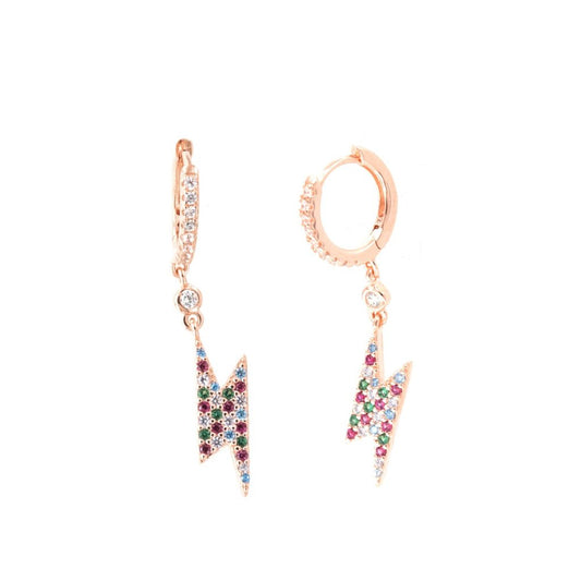 Sterling silver Rainbow Lightening Bolt huggie earrings