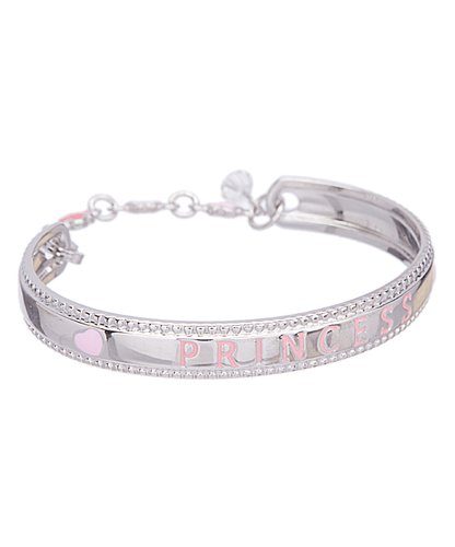 Sterling cuff bangle for infant with extender with three enamel flower connecting the cuff from end to end.  This allows adjustment for the baby wrist.