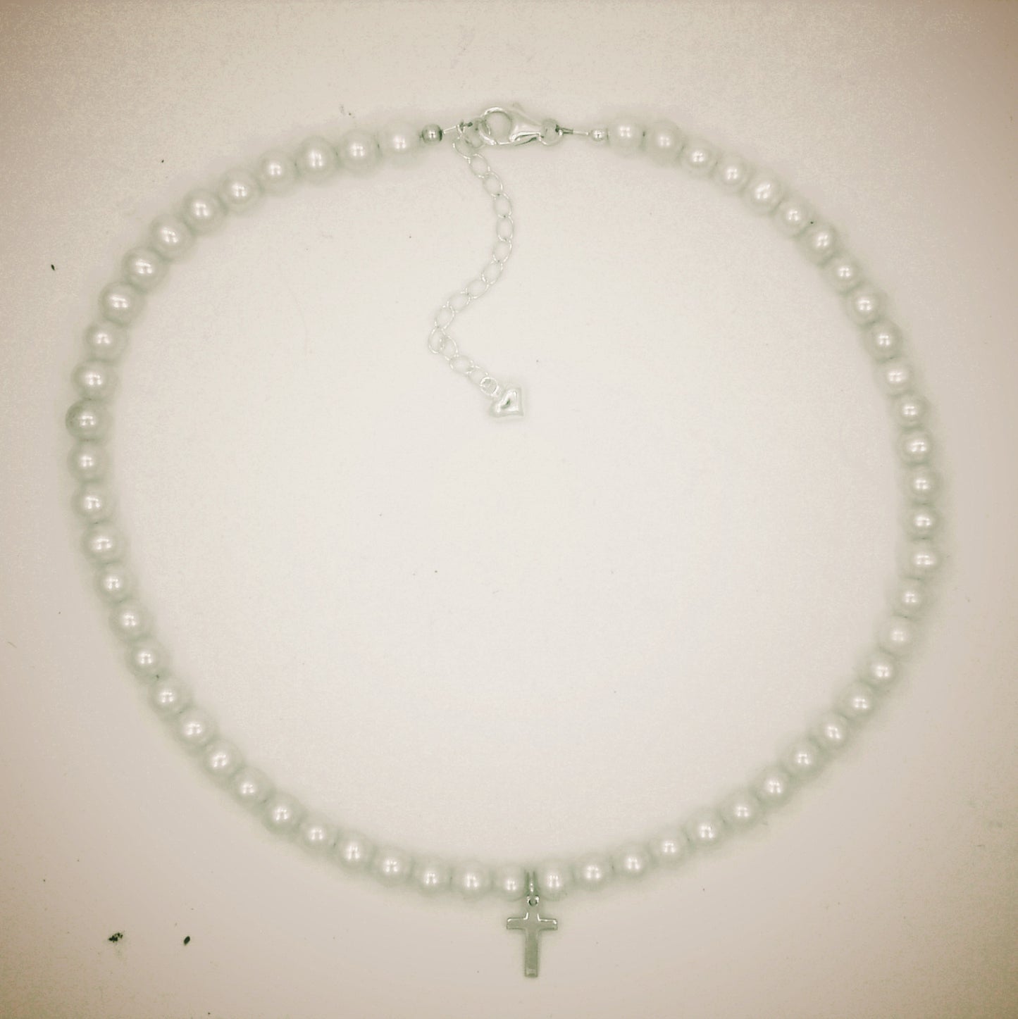 Original Genuine Child's Pearl Sterling cross necklace+3 inch extender
