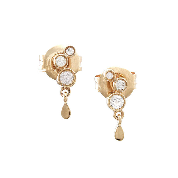 14 KT Blue Sapphire Tiny Gold Huggie earrings prong set stones 10mm.