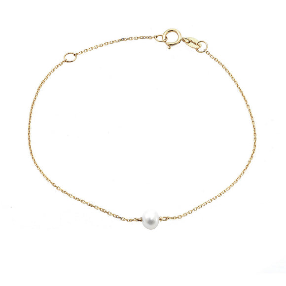 14 KT Single Pearl Bridal Bracelet with adjustable sizing from 6-7 inches. 