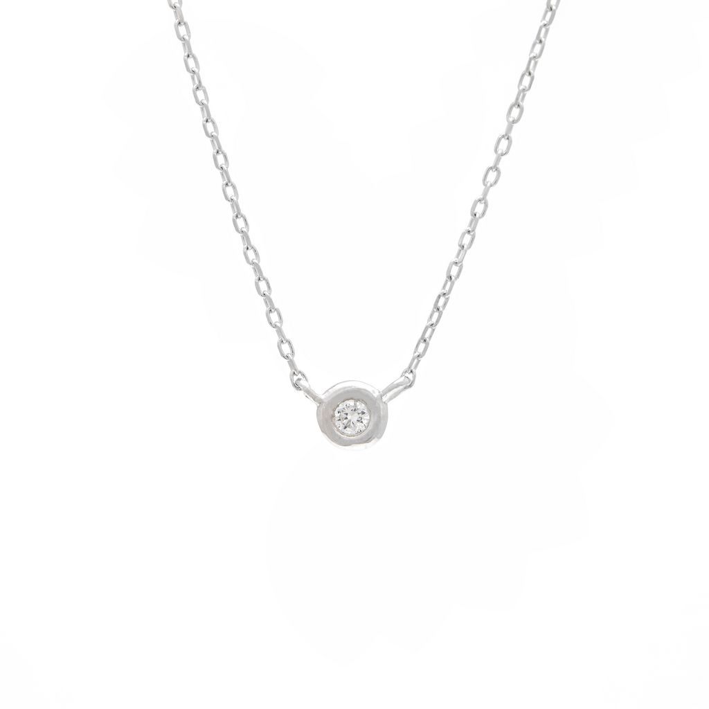 14 KT Diamond white gold bezel necklace multiple sizes .02 and .05 ct.