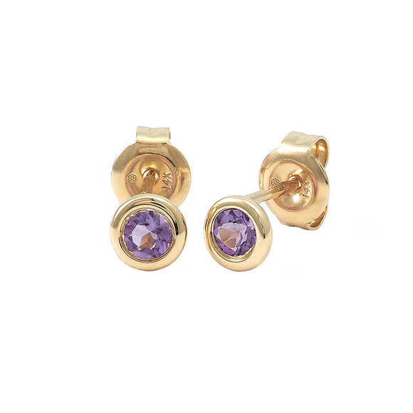 14 KT Amethyst February Birthstone Bezel Stud earrings