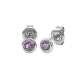 14 KT Amethyst February Birthstone Bezel Stud earrings