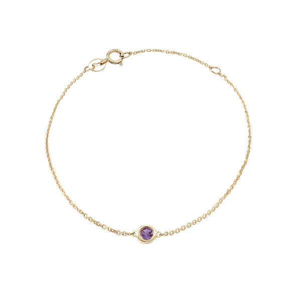 14 KT Amethyst February bezel gold adjustable bracelet