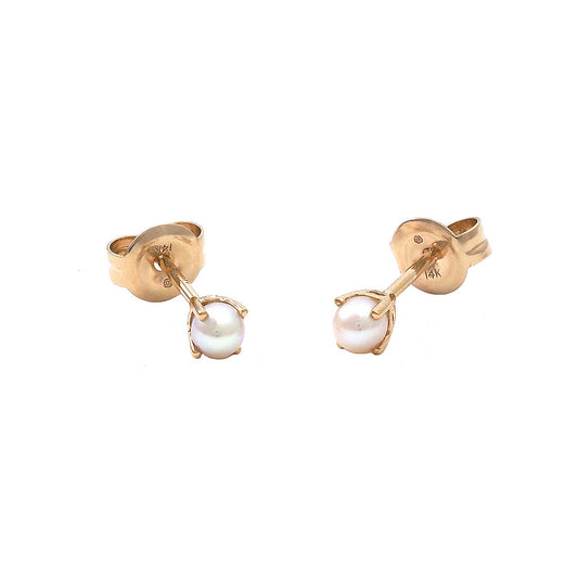 14 KT Akoya Pearl 3mm. prong set stud earrings