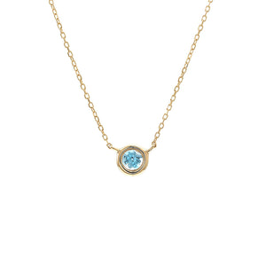 14 KT Blue Topaz bezel birthstone necklace