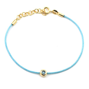 Blue Silk Cord Blue Topaz Birthstone bezel  Bracelet