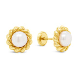 14 KT Children's Braided Trim Pearl screw back earrings