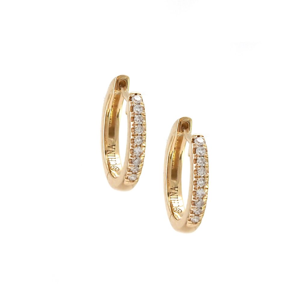 14 KT Micro Pave Diamond Huggie yellow gold