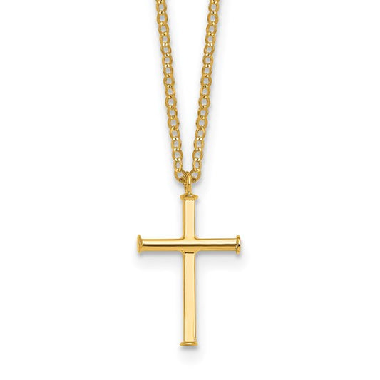 14KT Lightweight Cross Necklace 16+2 inches