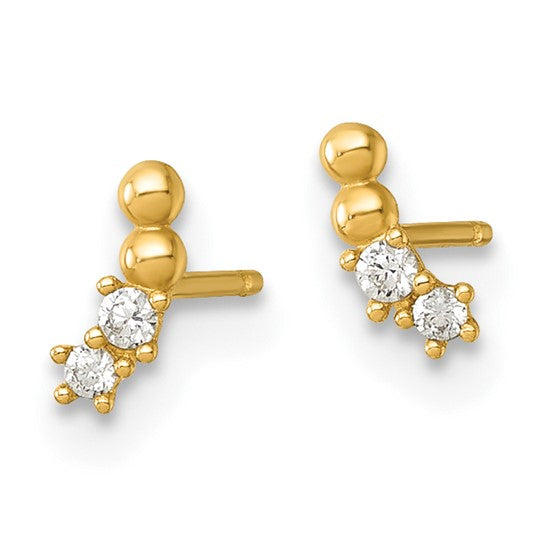 14 KT Curved Bead with cz post earrings